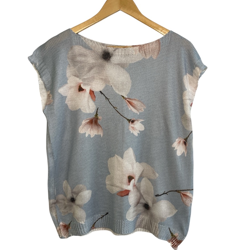 Loggia de Tessitori Floral Knit Short Sleeve Sweater Made in Italy L